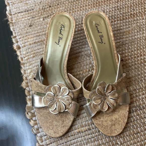 Coral Bay Shoes Coral Bay Gold Cork Wedge Sandal Size 8 Poshmark
